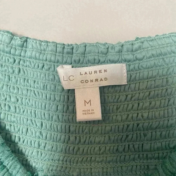 LC Lauren Conrad Green Smocked Ruffle Sleeve Midi Dress Size M Medium Teal Party - Picture 7 of 15